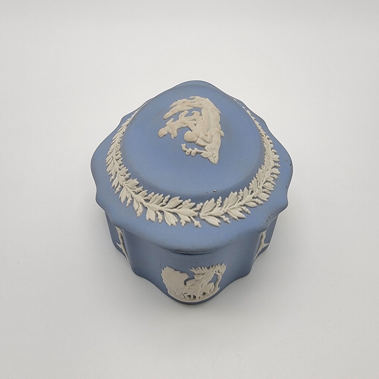 Vintage Blue Wedgwood Jasperware Trinket Box Neoclassical Cherubs