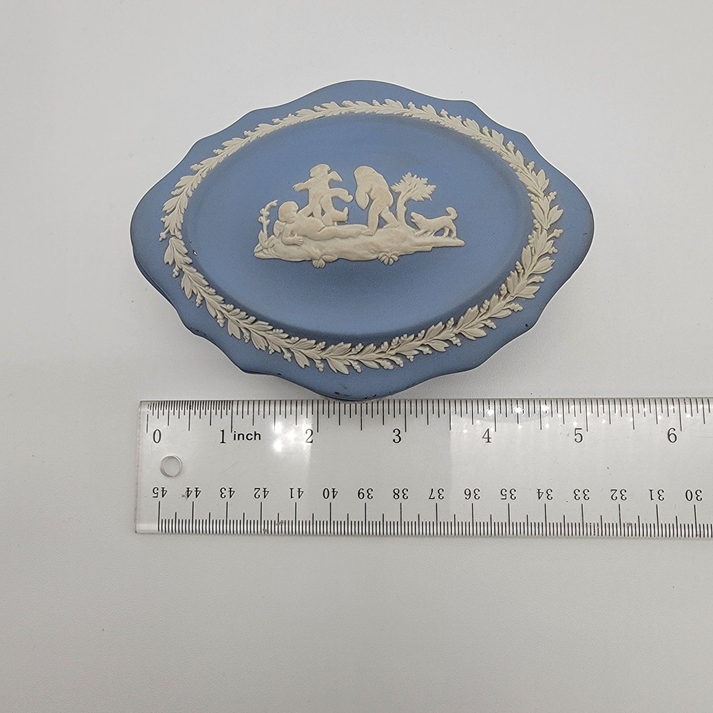 Vintage Blue Wedgwood Jasperware Trinket Box Neoclassical Cherubs
