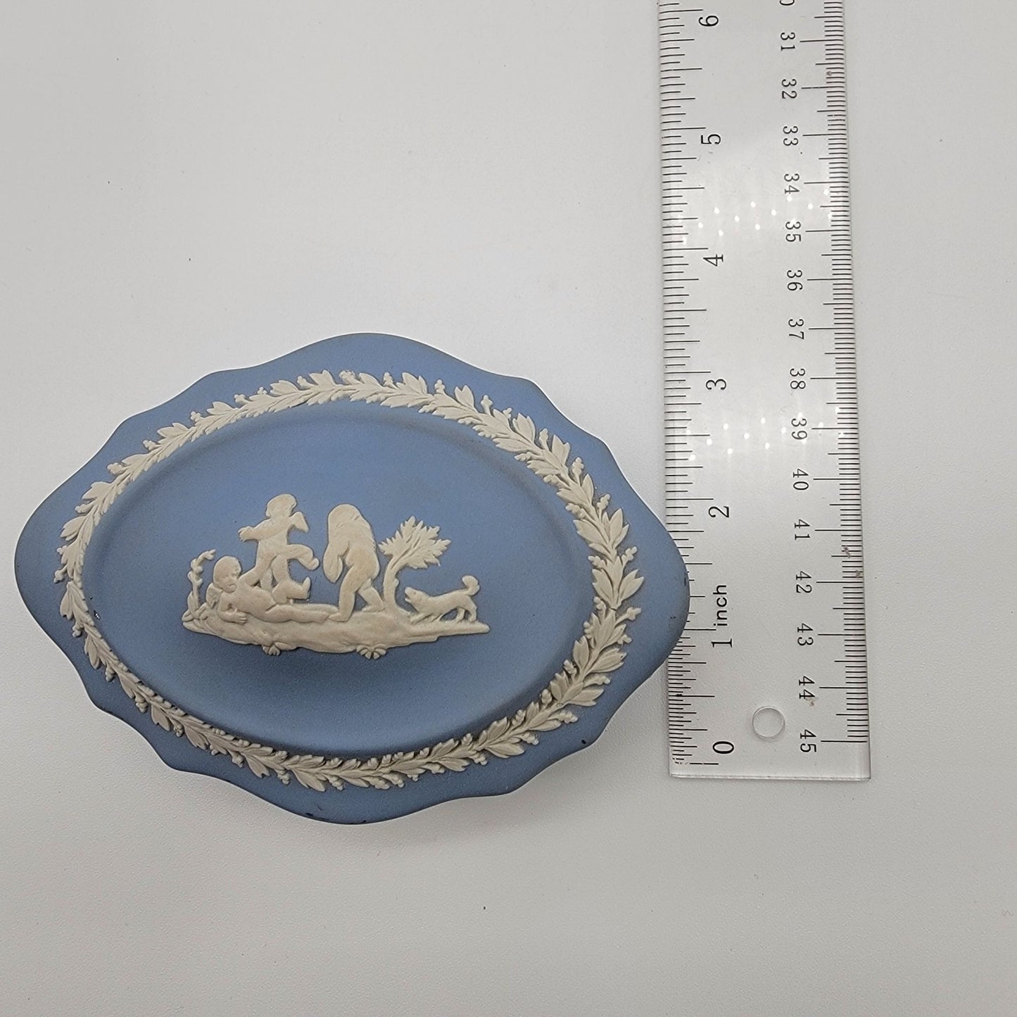 Vintage Blue Wedgwood Jasperware Trinket Box Neoclassical Cherubs
