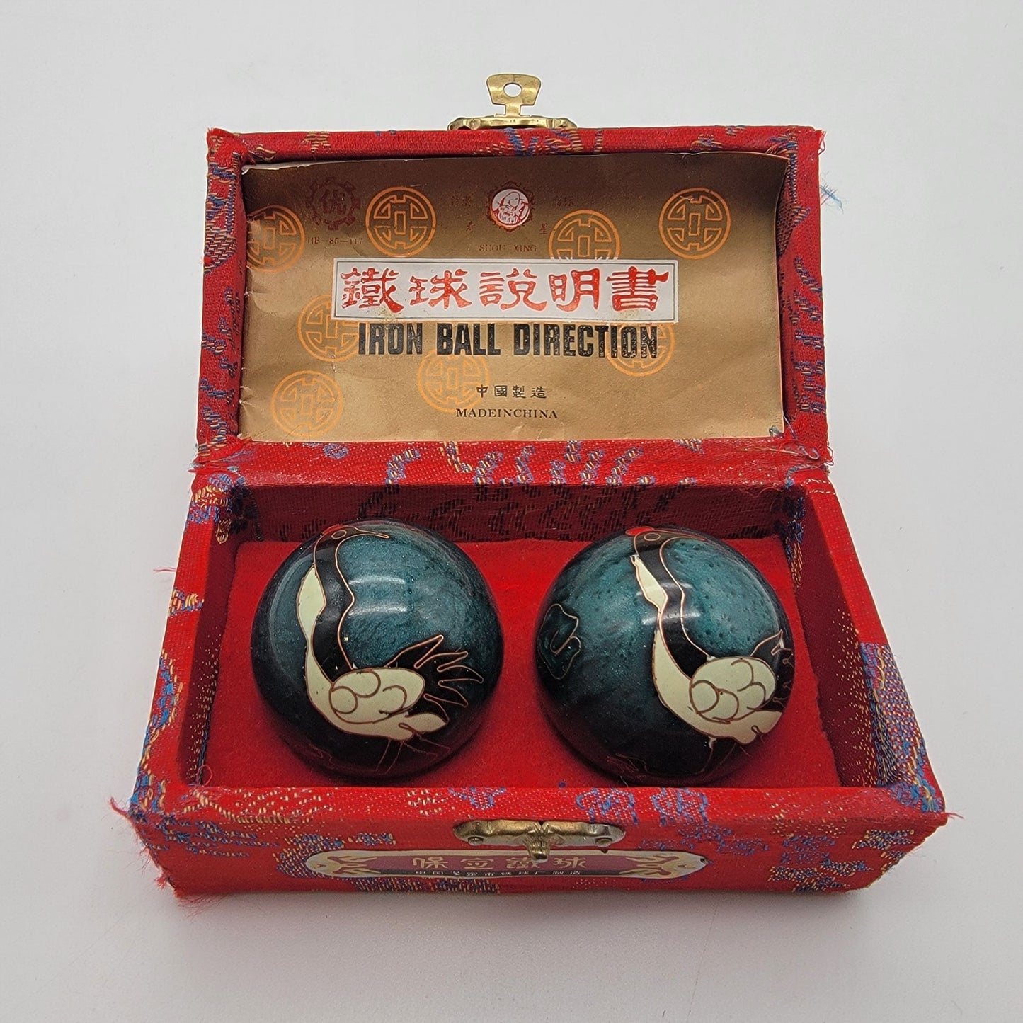 Vintage Shouxing Baoding Chime Therapy Balls Red-Crowned Crane Cloisonne