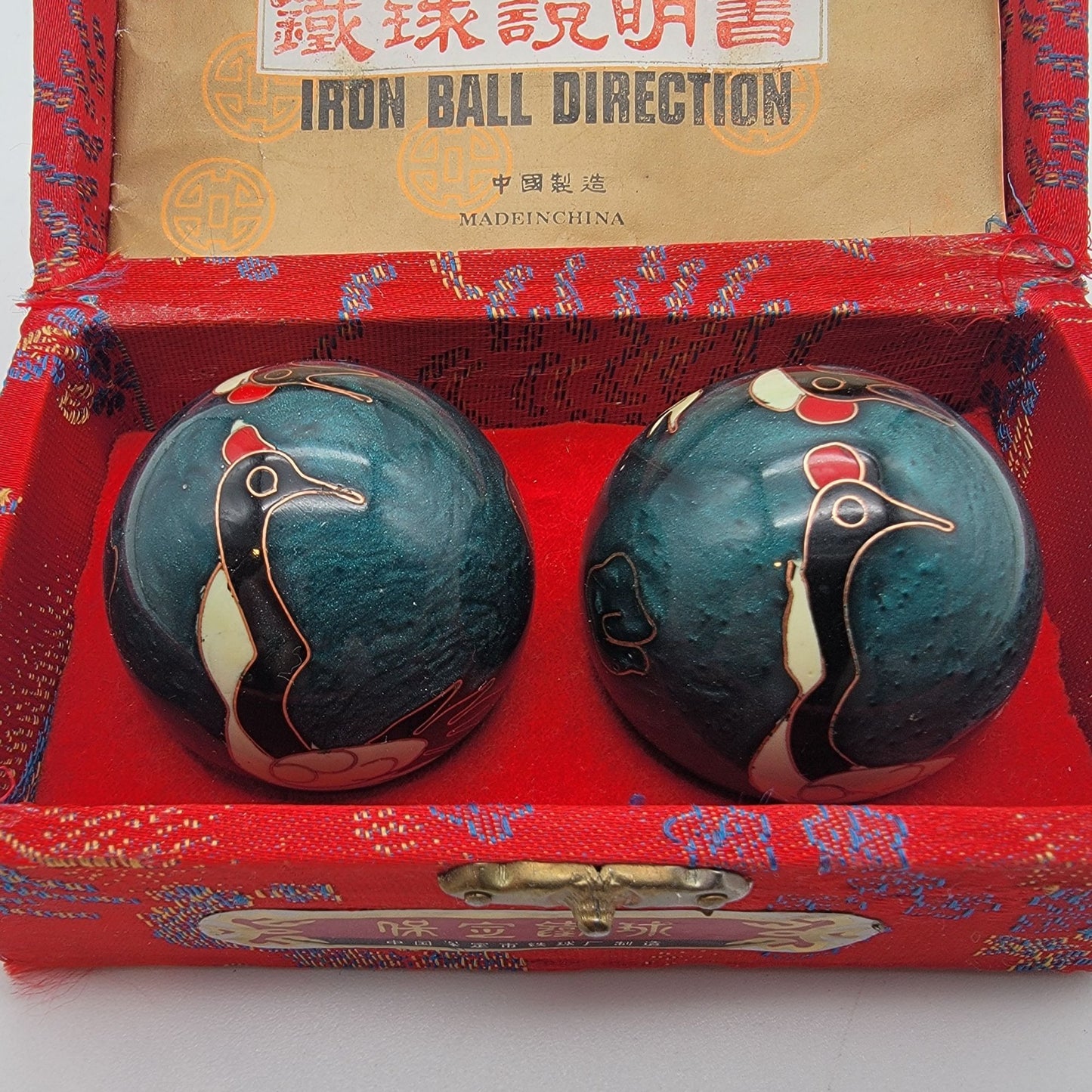 Vintage Shouxing Baoding Chime Therapy Balls Red-Crowned Crane Cloisonne