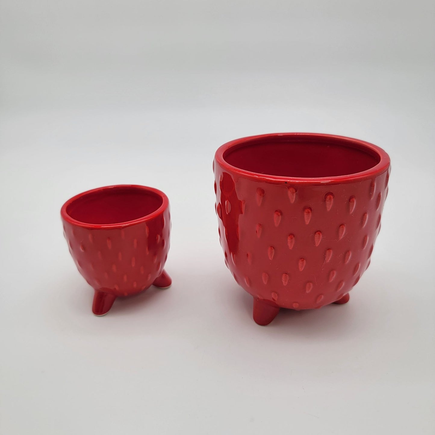 Set Of 2 Red Strawberry Footed Planters
