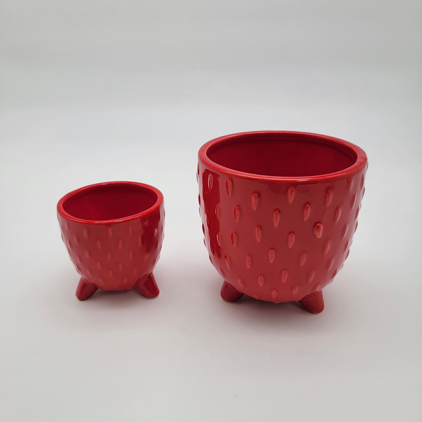 Set Of 2 Red Strawberry Footed Planters