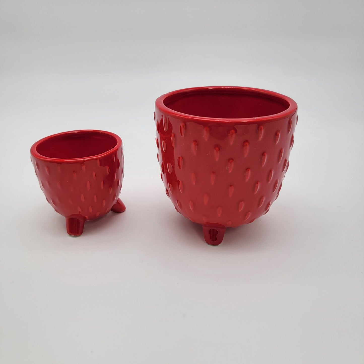 Set Of 2 Red Strawberry Footed Planters