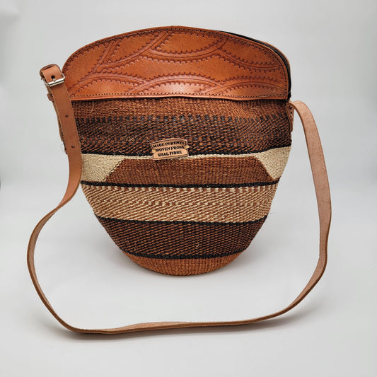 Woven Sisal Fiber & Leather Kenya Bucket Purse