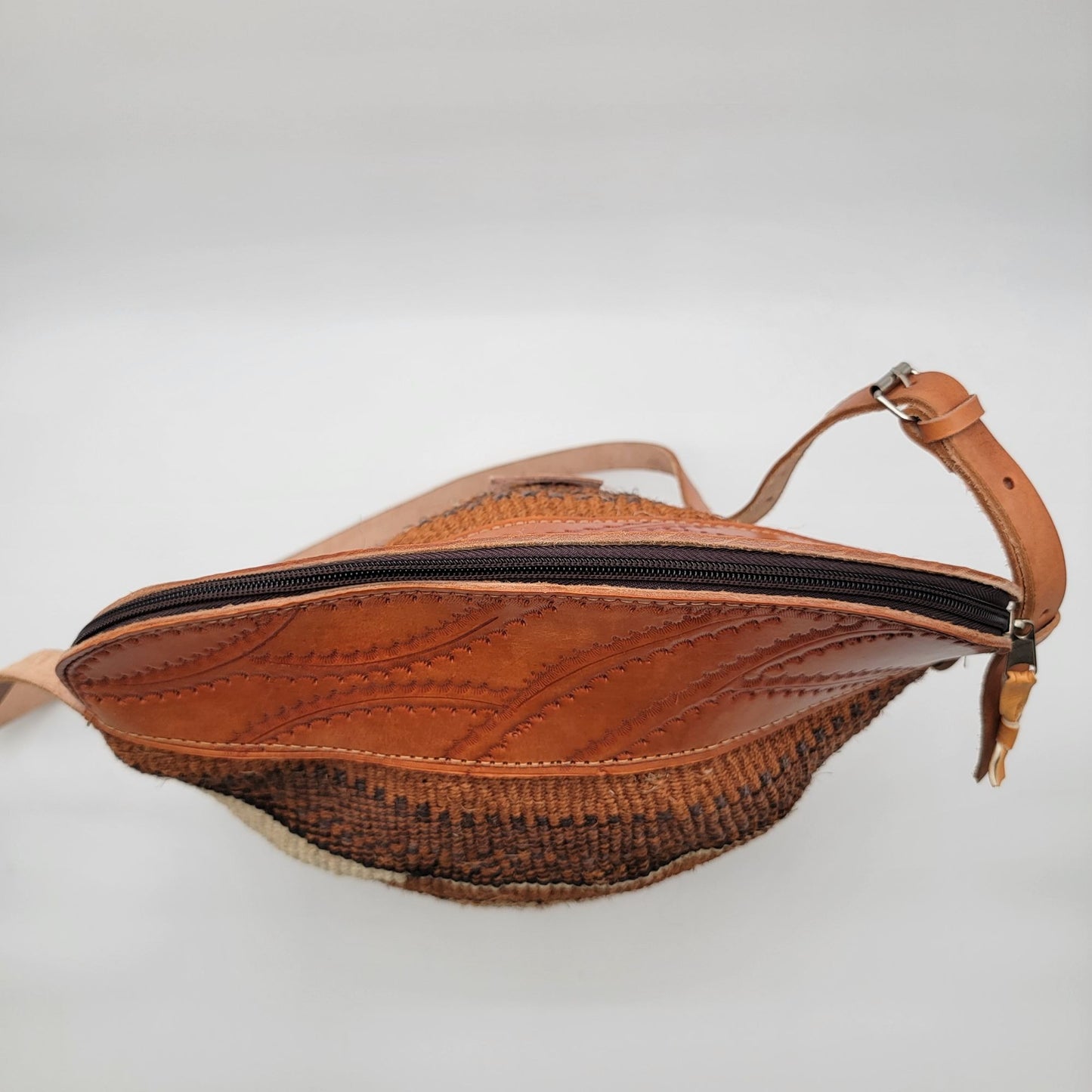 Woven Sisal Fiber & Leather Kenya Bucket Purse
