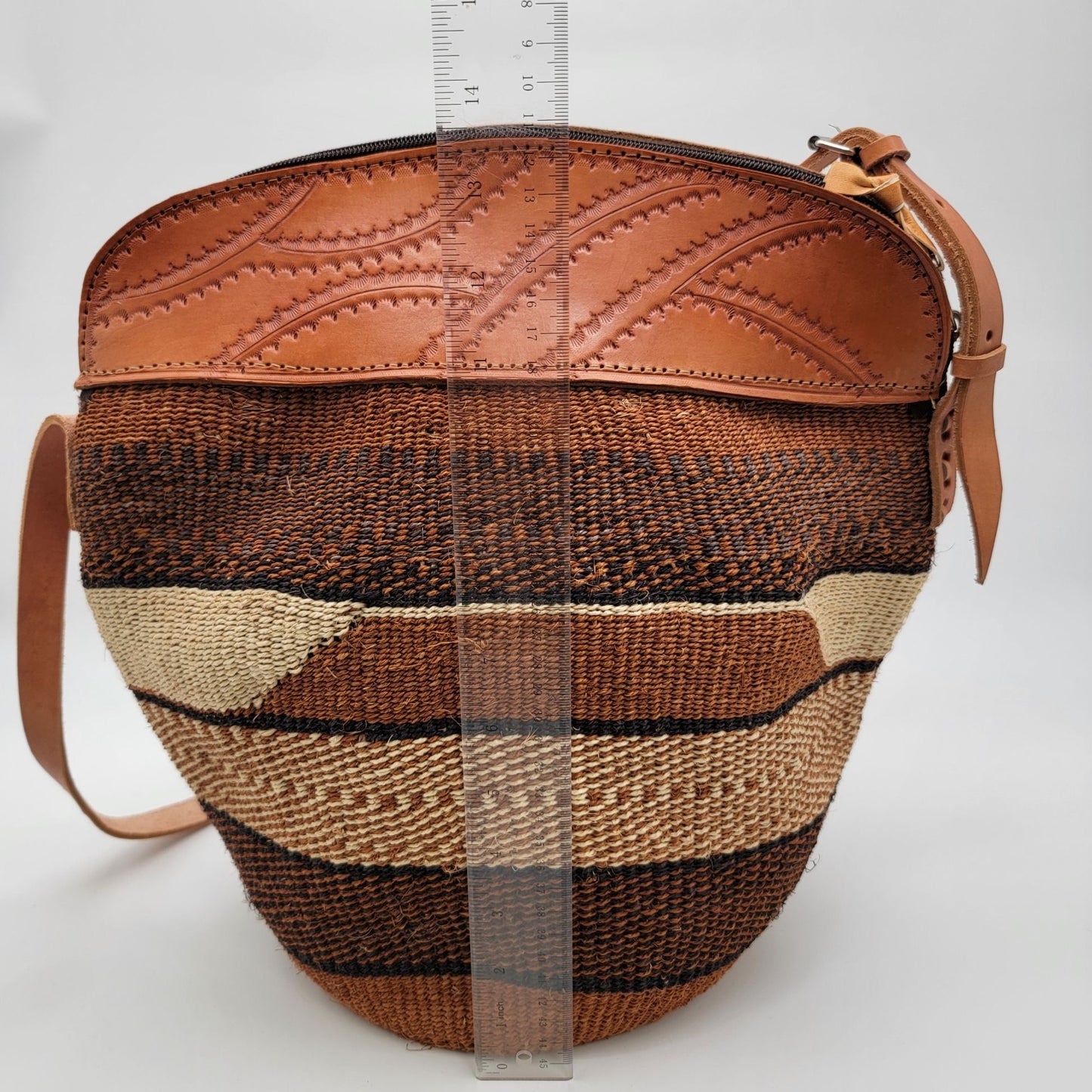 Woven Sisal Fiber & Leather Kenya Bucket Purse