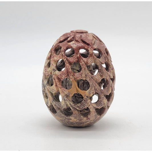 Soapstone Jali Lattice Egg Sculpture Inner Tiki Carving