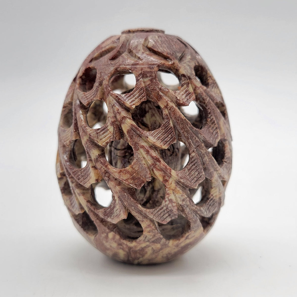 Soapstone Jali Lattice Egg Sculpture Inner Tiki Carving