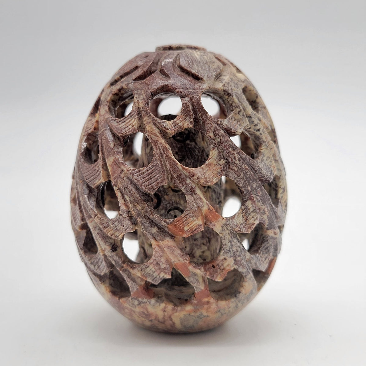 Soapstone Jali Lattice Egg Sculpture Inner Tiki Carving