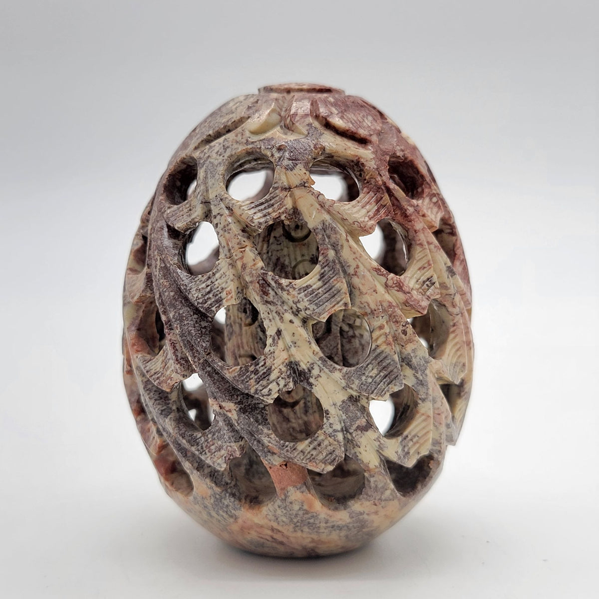 Soapstone Jali Lattice Egg Sculpture Inner Tiki Carving