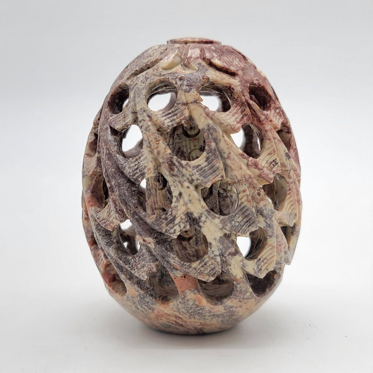 Soapstone Jali Lattice Egg Sculpture Inner Tiki Carving