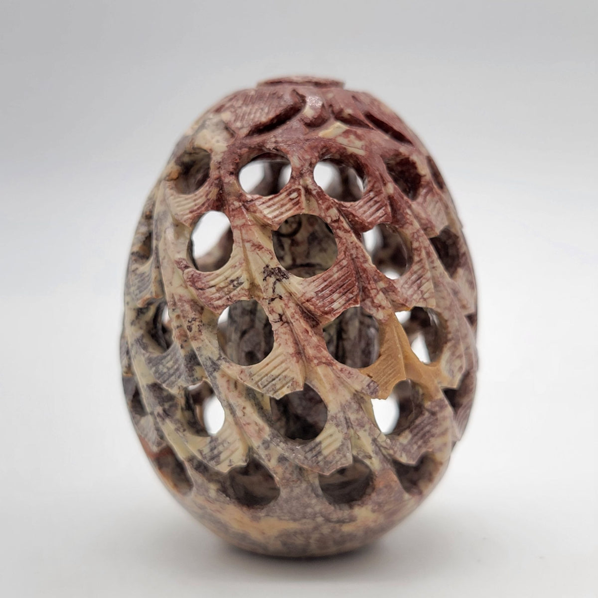 Soapstone Jali Lattice Egg Sculpture Inner Tiki Carving