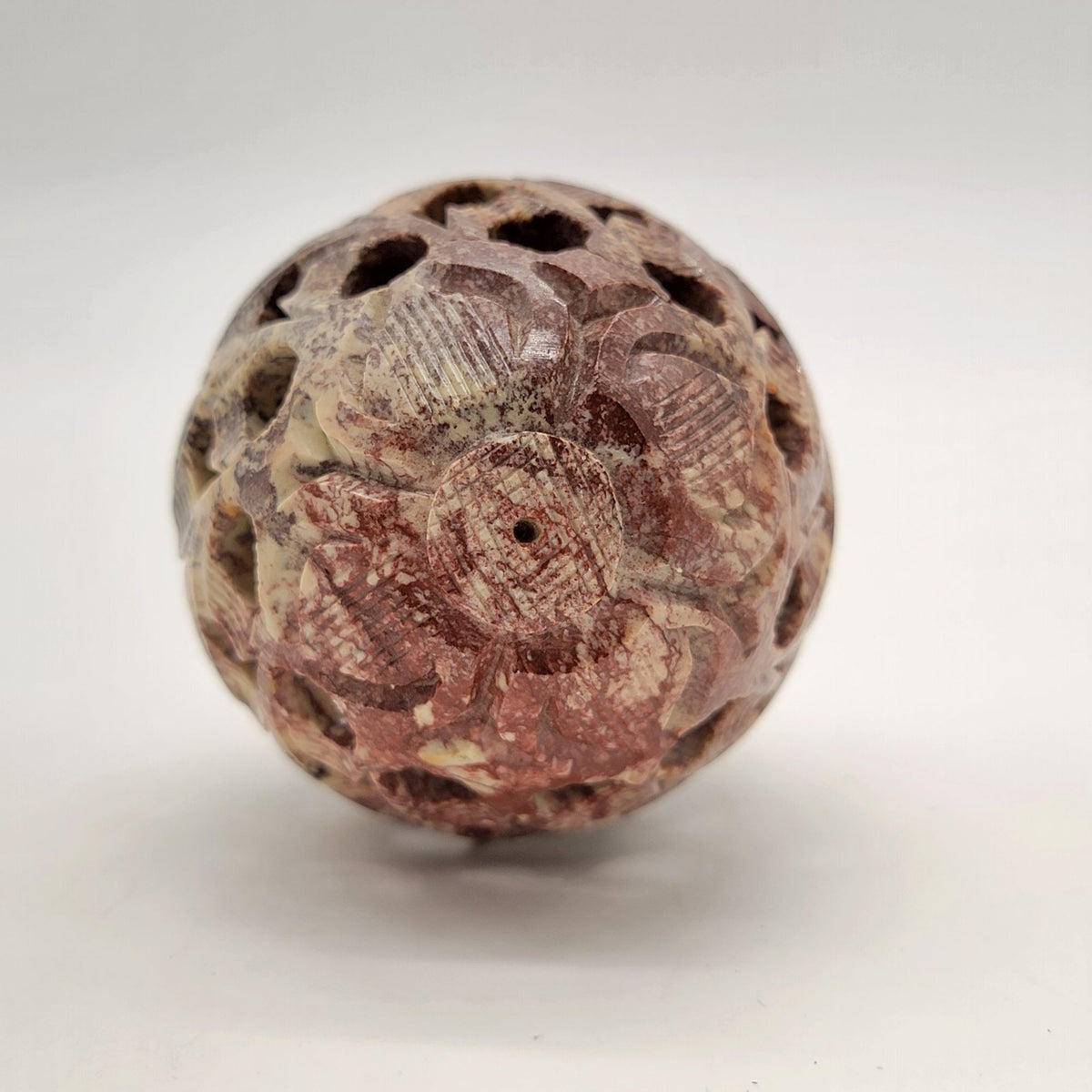 Soapstone Jali Lattice Egg Sculpture Inner Tiki Carving