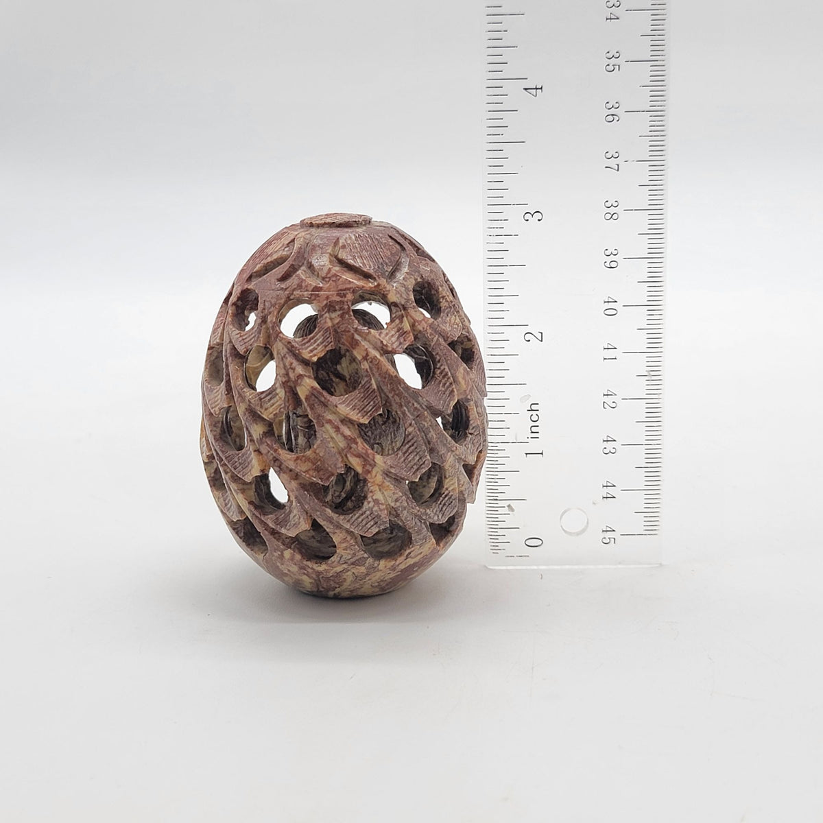 Soapstone Jali Lattice Egg Sculpture Inner Tiki Carving