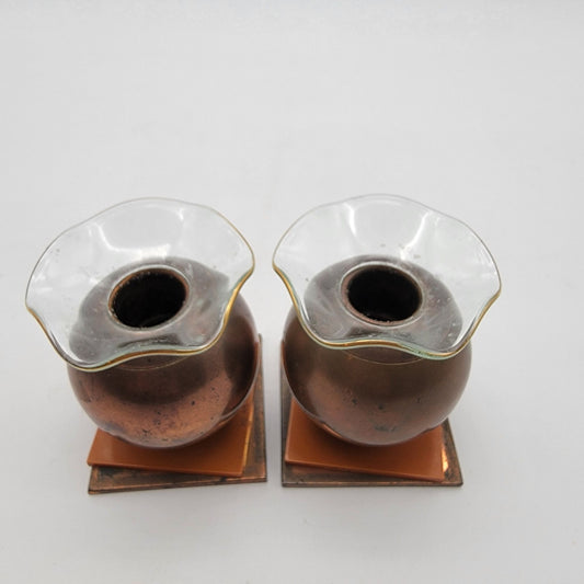 American Art Deco Chase Brass & Copper Candle Holder Set By Russel Wright