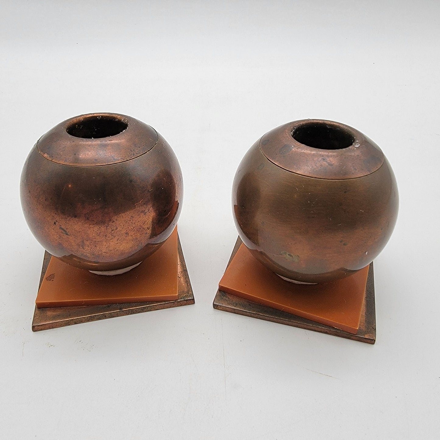 American Art Deco Chase Brass & Copper Candle Holder Set By Russel Wright