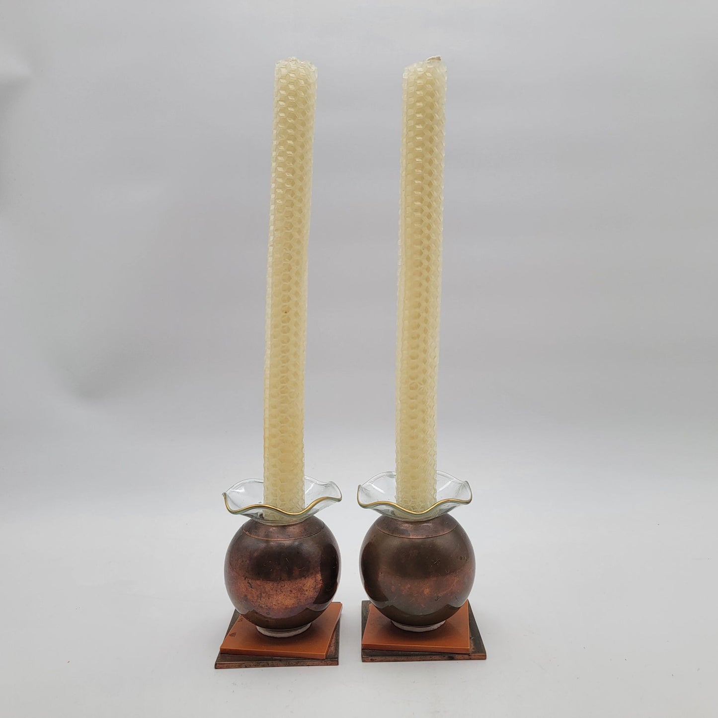 American Art Deco Chase Brass & Copper Candle Holder Set By Russel Wright