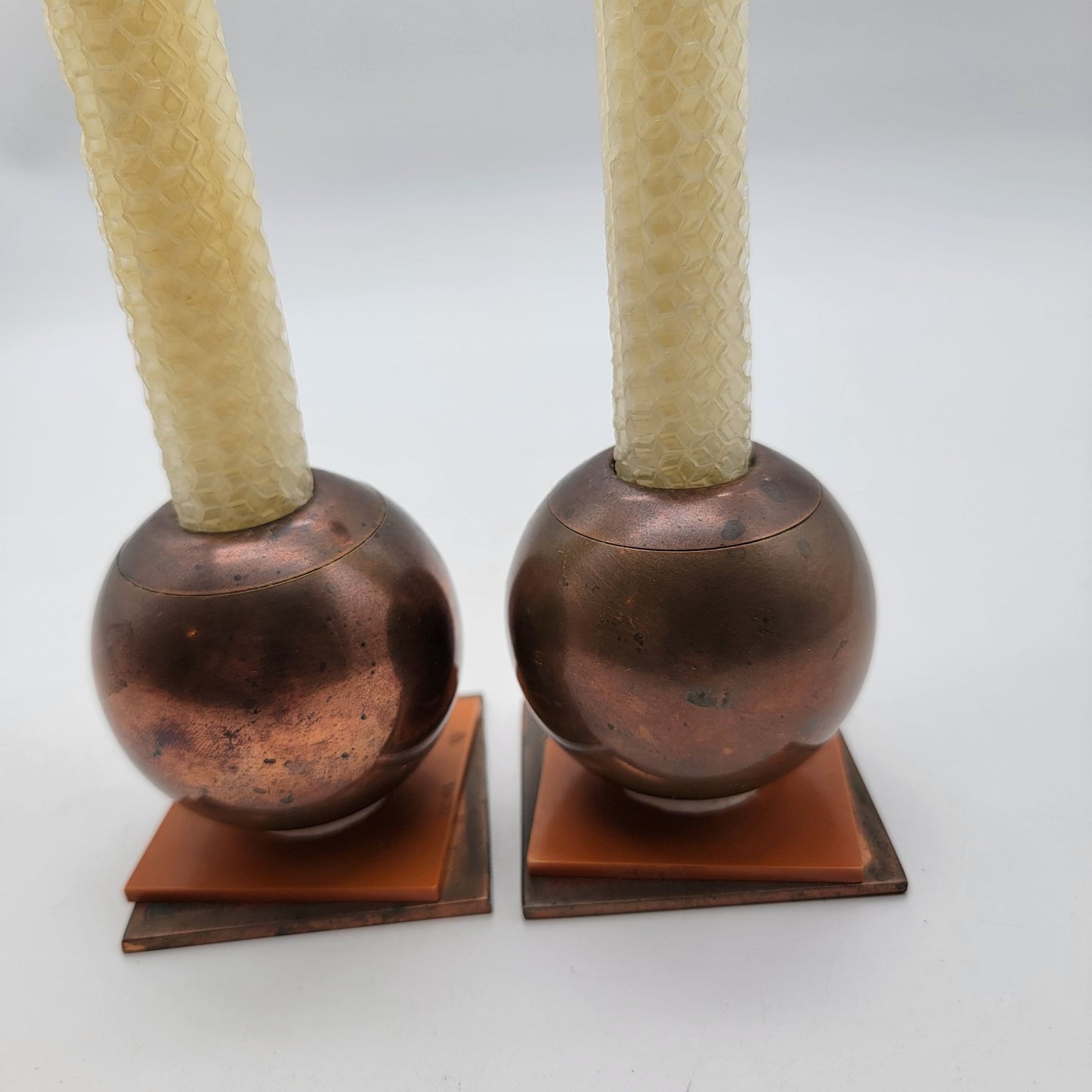 American Art Deco Chase Brass & Copper Candle Holder Set By Russel Wright