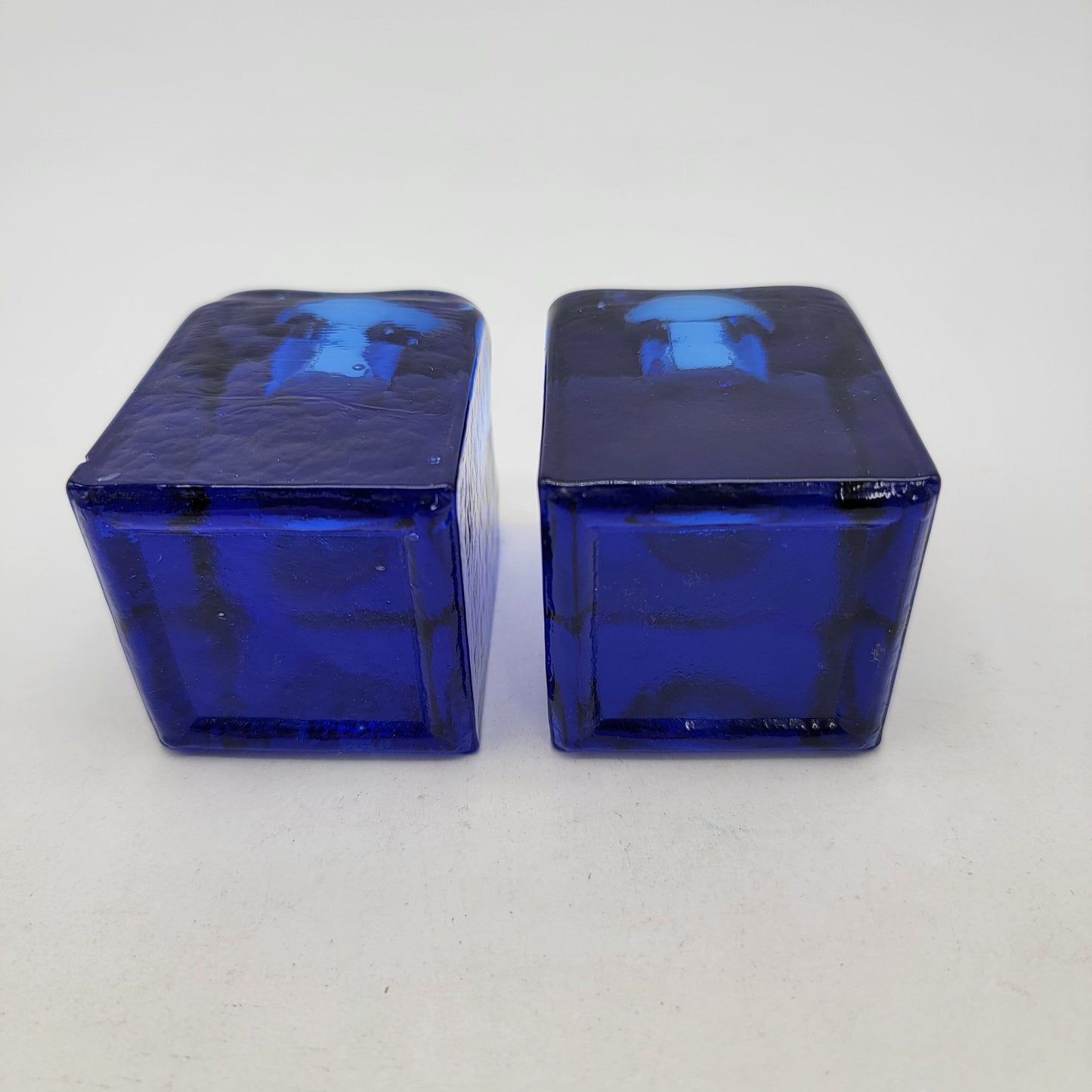 Pair of Vintage Blenko Cobalt Blue Glass Ice Cube Candle Holders