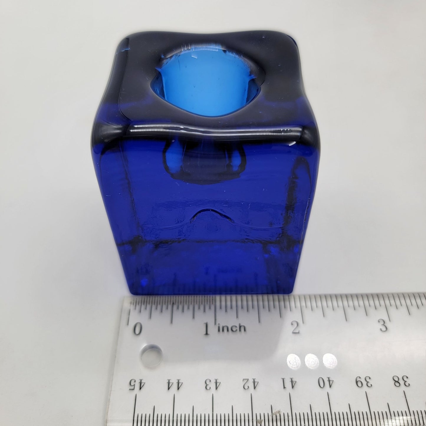 Pair of Vintage Blenko Cobalt Blue Glass Ice Cube Candle Holders