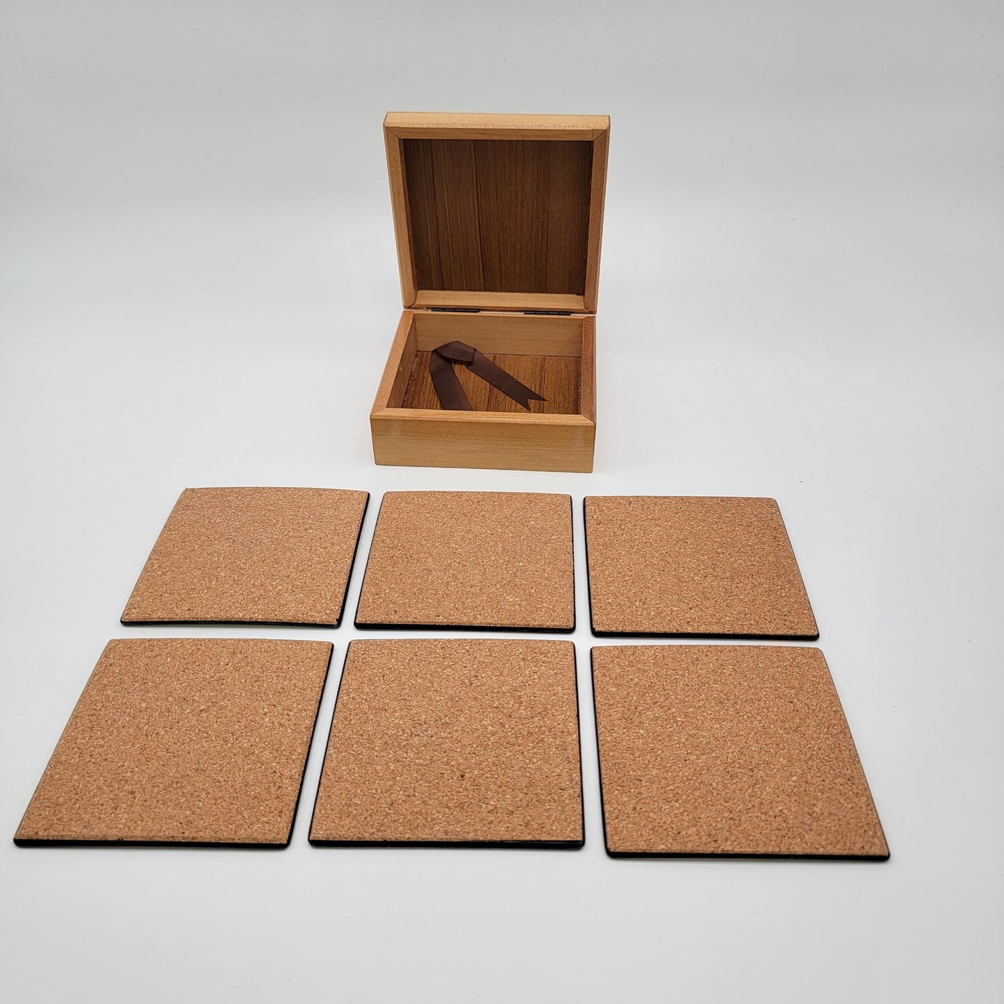 Lord & Taylor Taiwan Christmas Tree Coasters Cork Backing Set Of 6 In Wooden Box