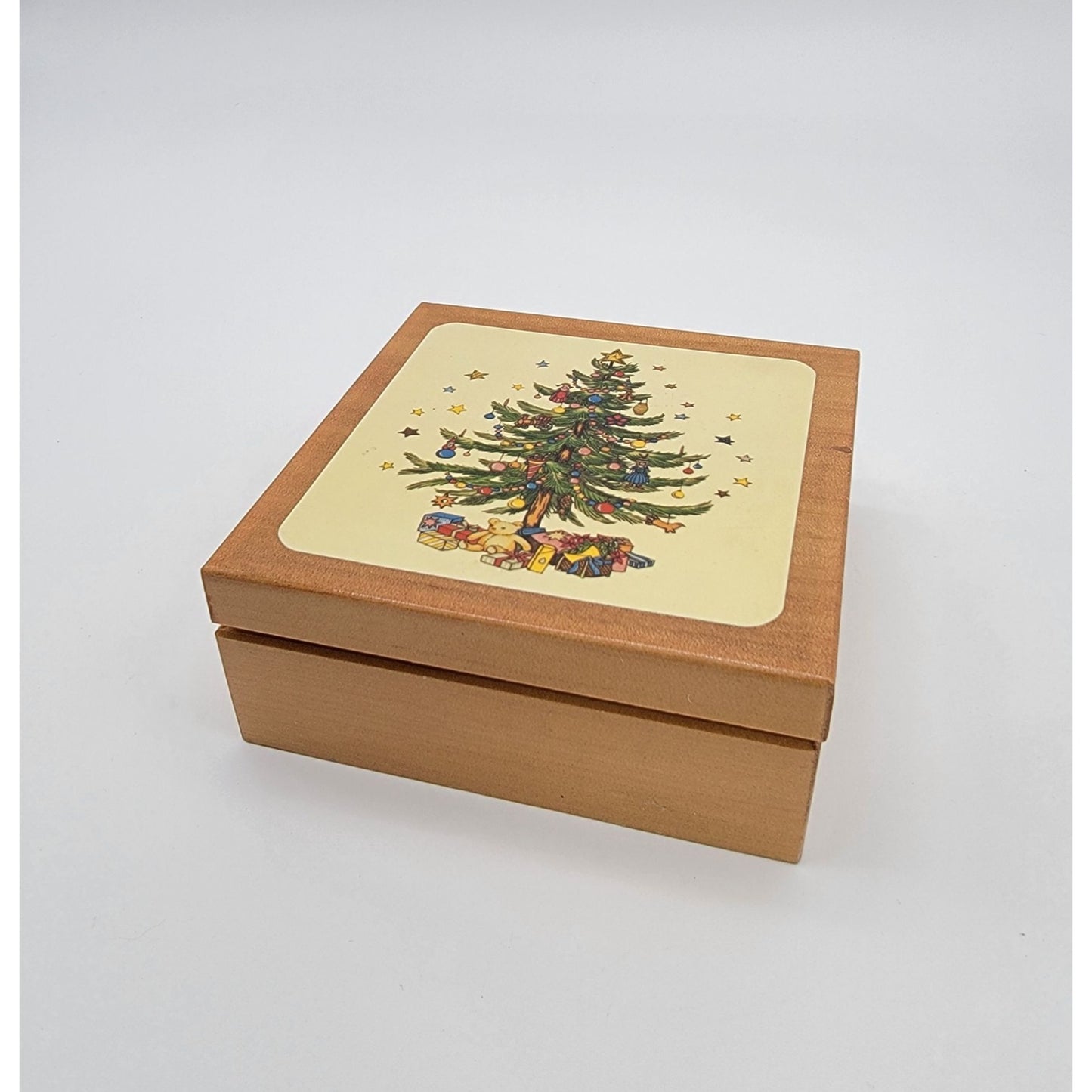 Lord & Taylor Taiwan Christmas Tree Coasters Cork Backing Set Of 6 In Wooden Box