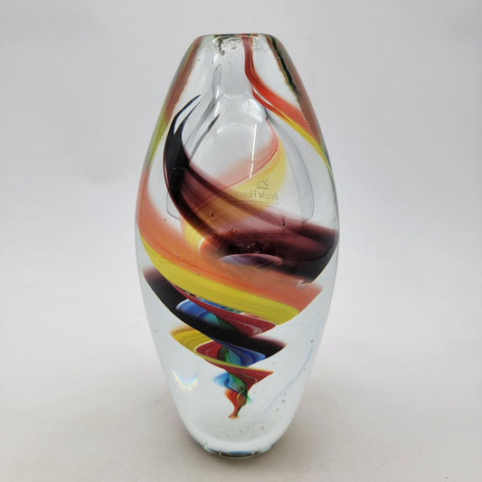 Sophisticant Art Glass Bud Vase With Multicolor Swirl Design