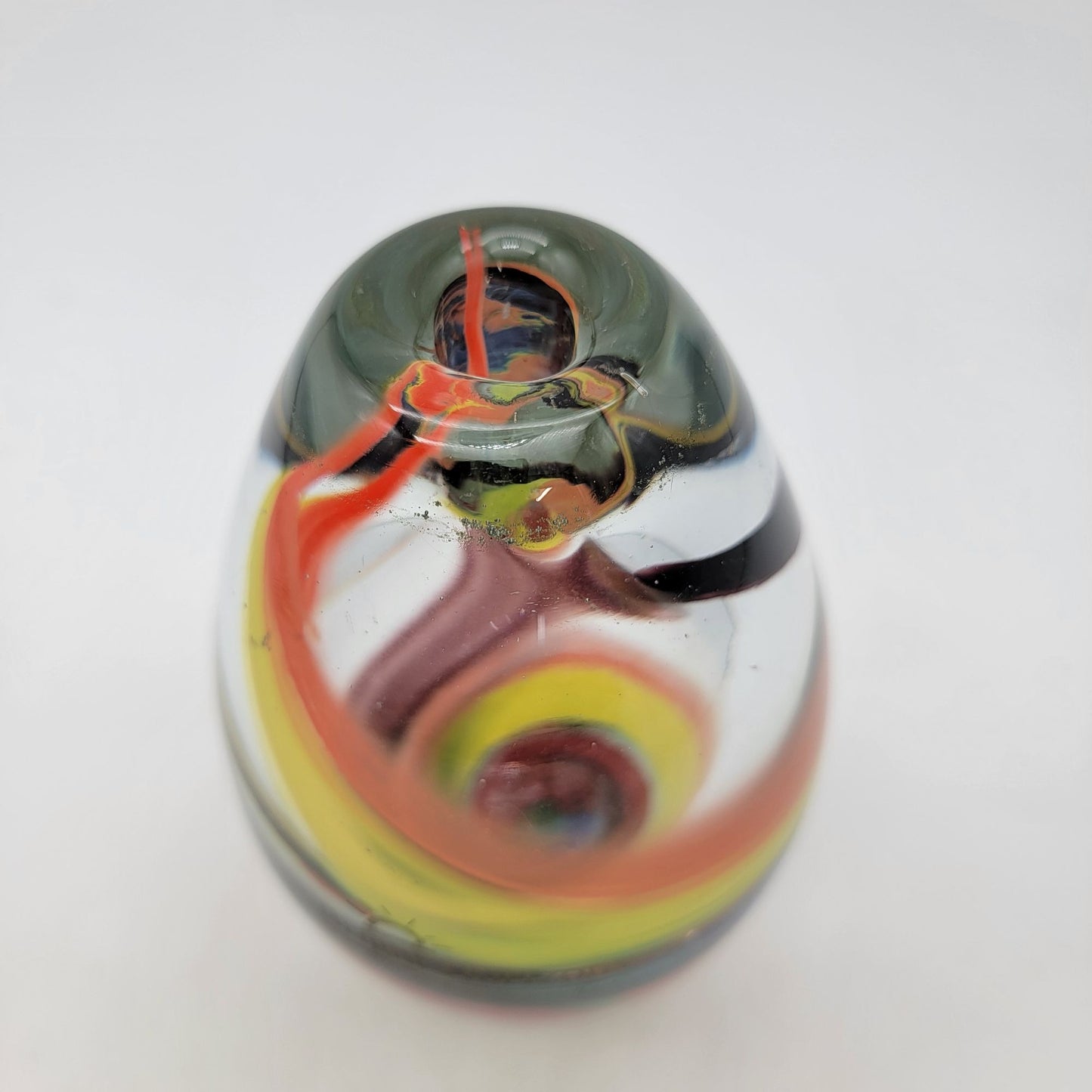 Sophisticant Art Glass Bud Vase With Multicolor Swirl Design
