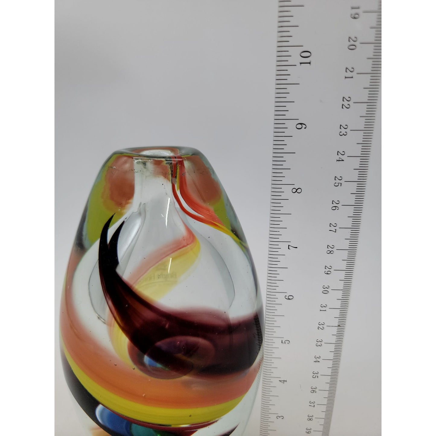Sophisticant Art Glass Bud Vase With Multicolor Swirl Design