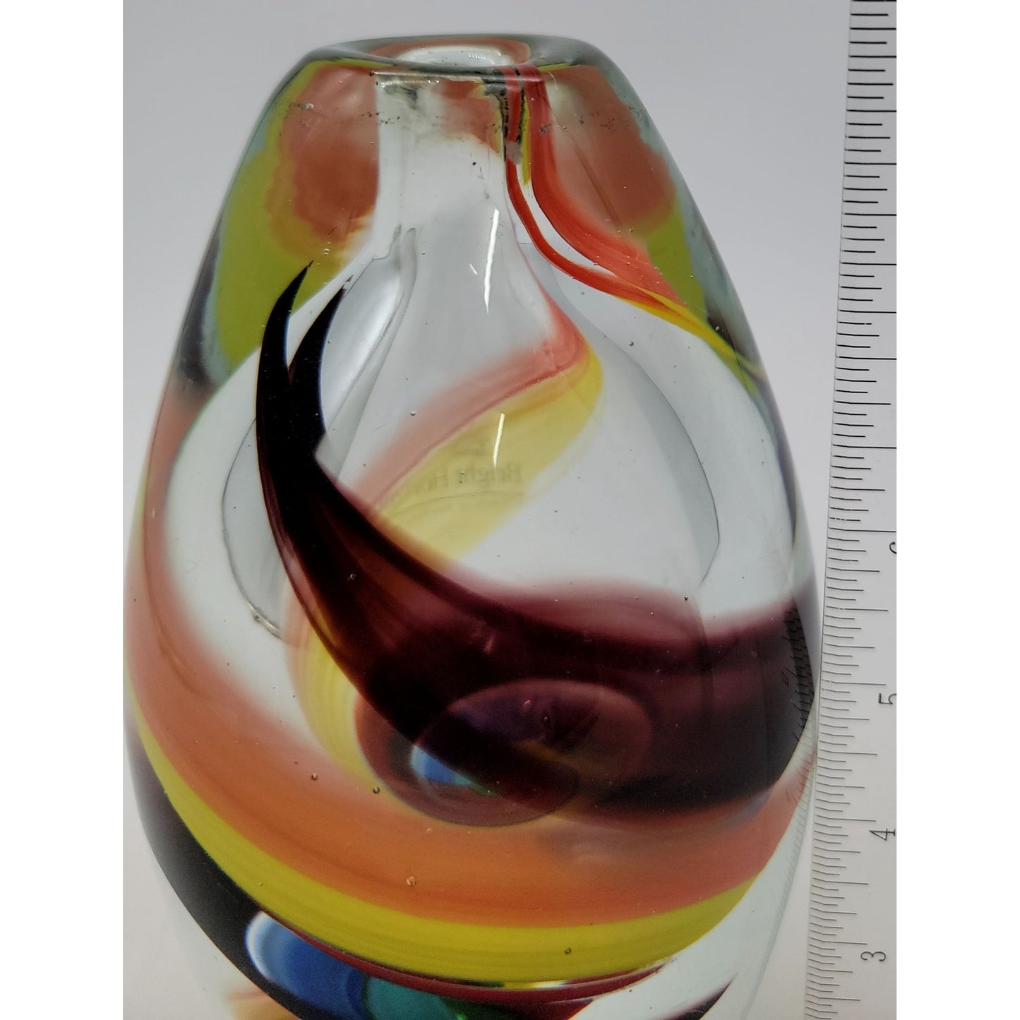 Sophisticant Art Glass Bud Vase With Multicolor Swirl Design