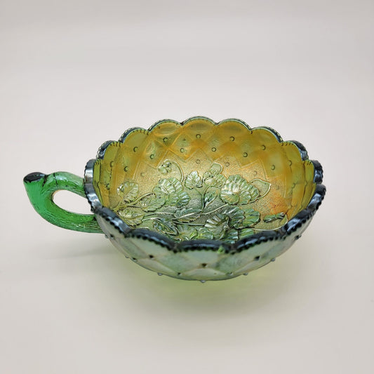 Vintage Imperial Carnival Glass Pansy Nappy Bowl Helios Green