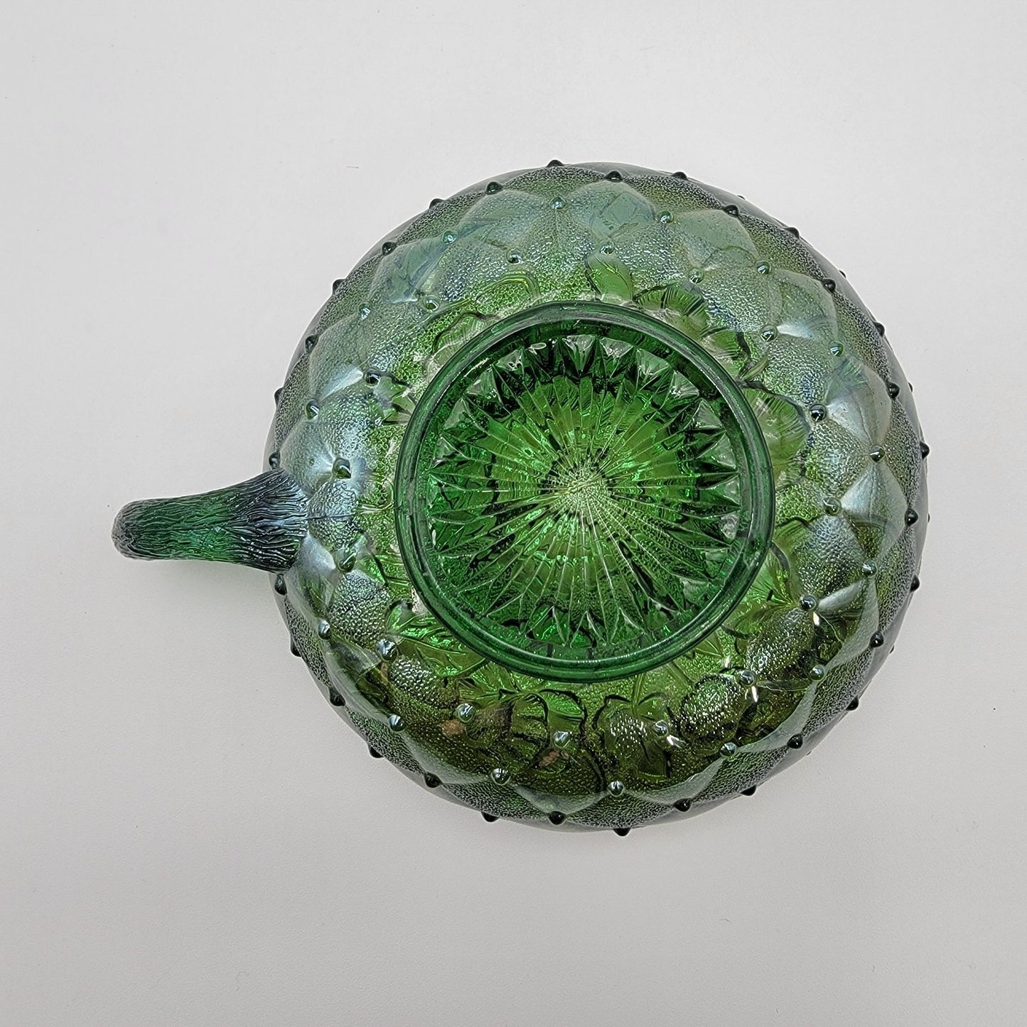 Vintage Imperial Carnival Glass Pansy Nappy Bowl Helios Green