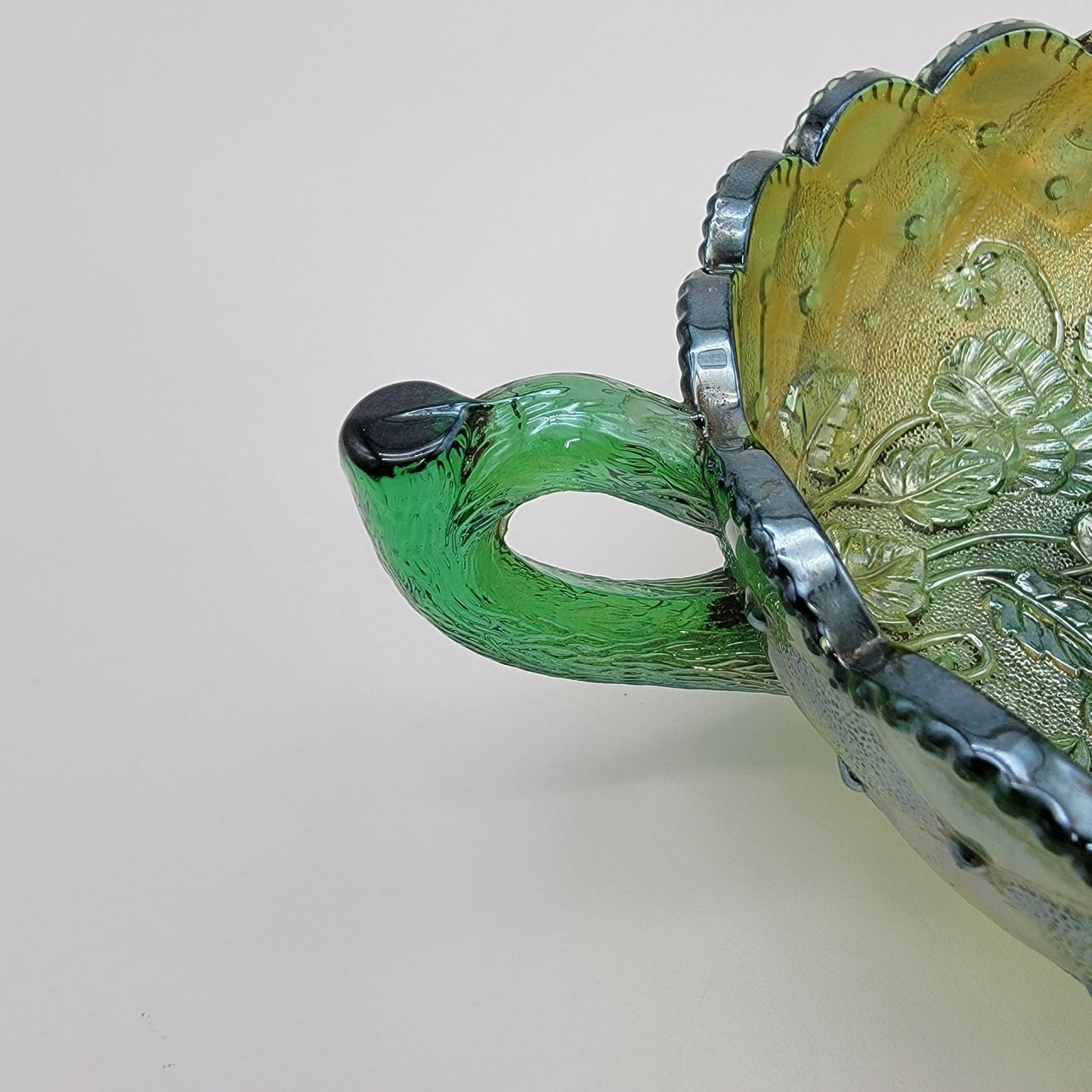 Vintage Imperial Carnival Glass Pansy Nappy Bowl Helios Green