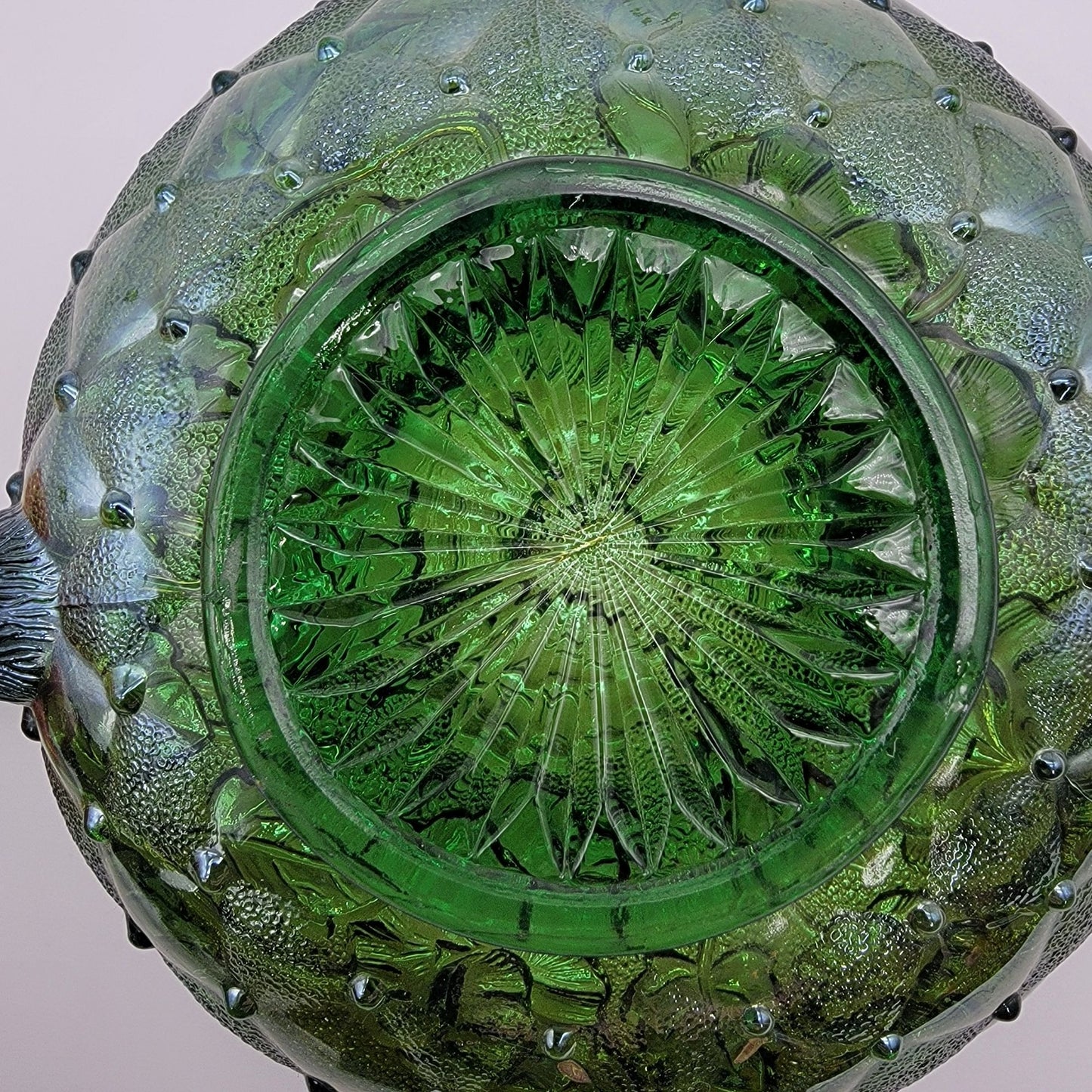 Vintage Imperial Carnival Glass Pansy Nappy Bowl Helios Green