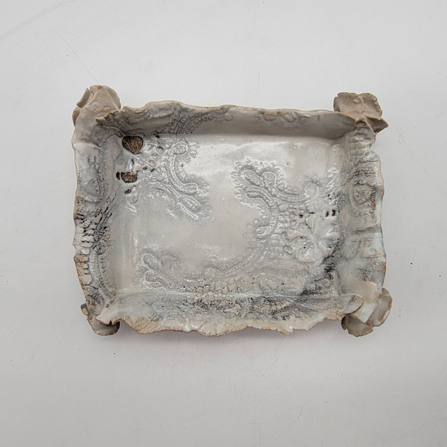 Roses & Lace Pottery Embossed Clay Trinket Dish