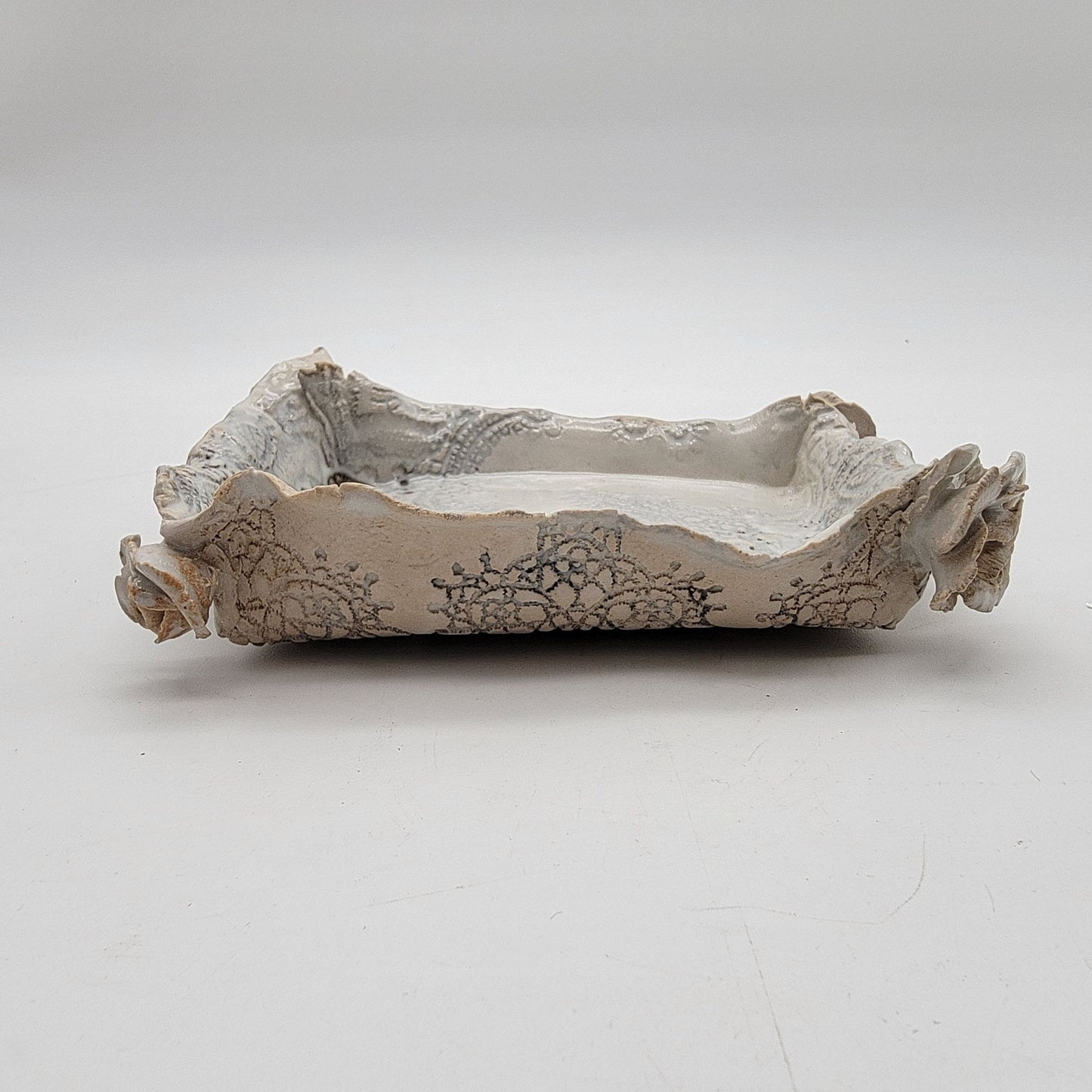 Roses & Lace Pottery Embossed Clay Trinket Dish