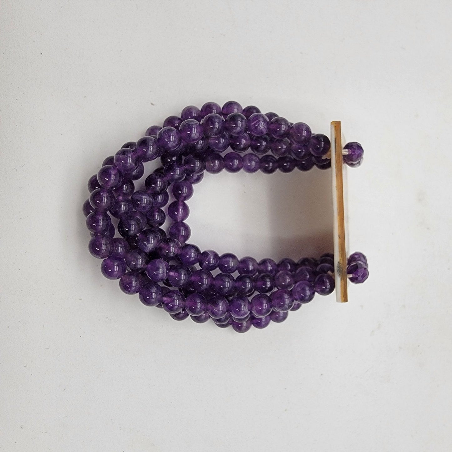 Multi-Strand Amethyst Gemstone Beaded Bracelet With Abalone Shell Panel