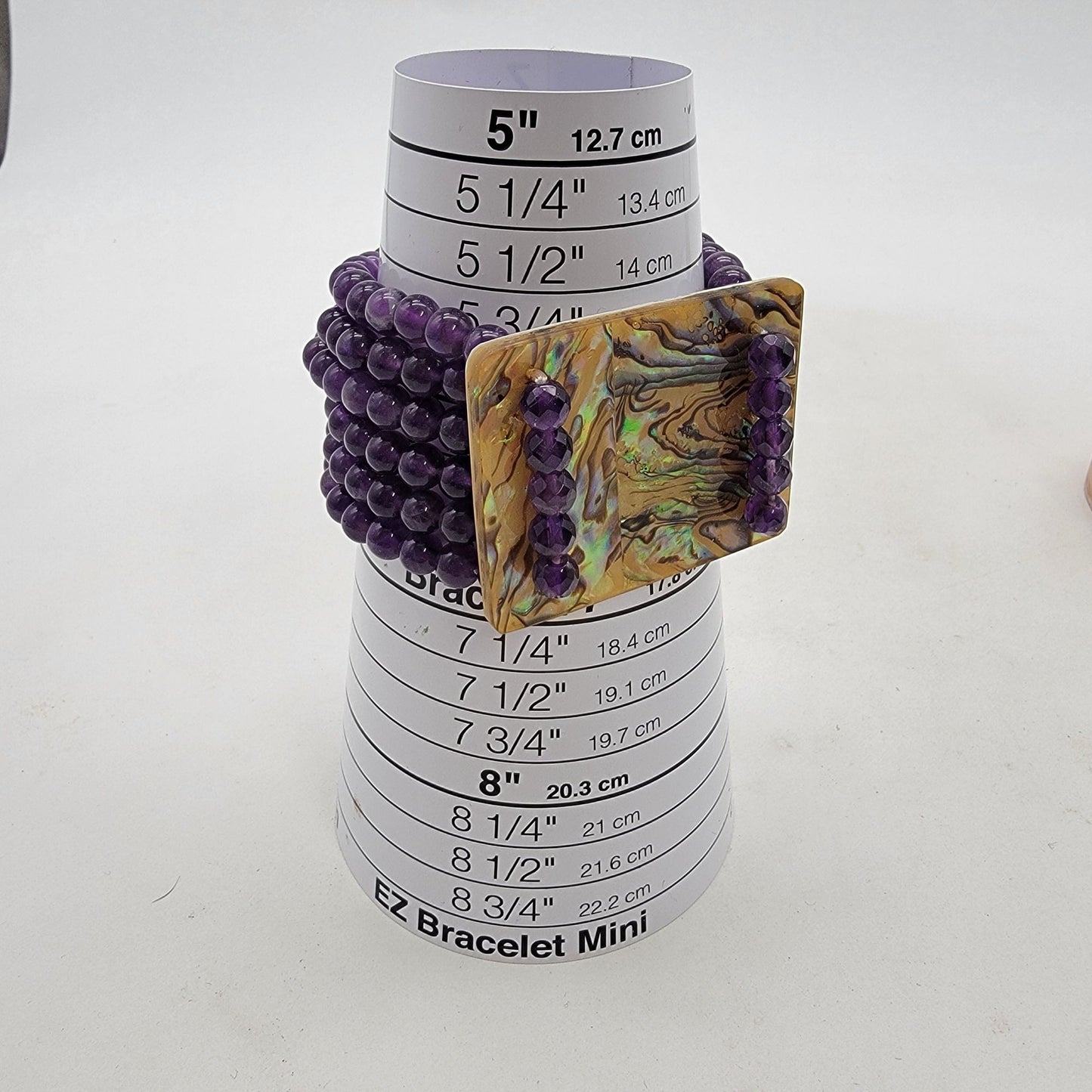 Multi-Strand Amethyst Gemstone Beaded Bracelet With Abalone Shell Panel