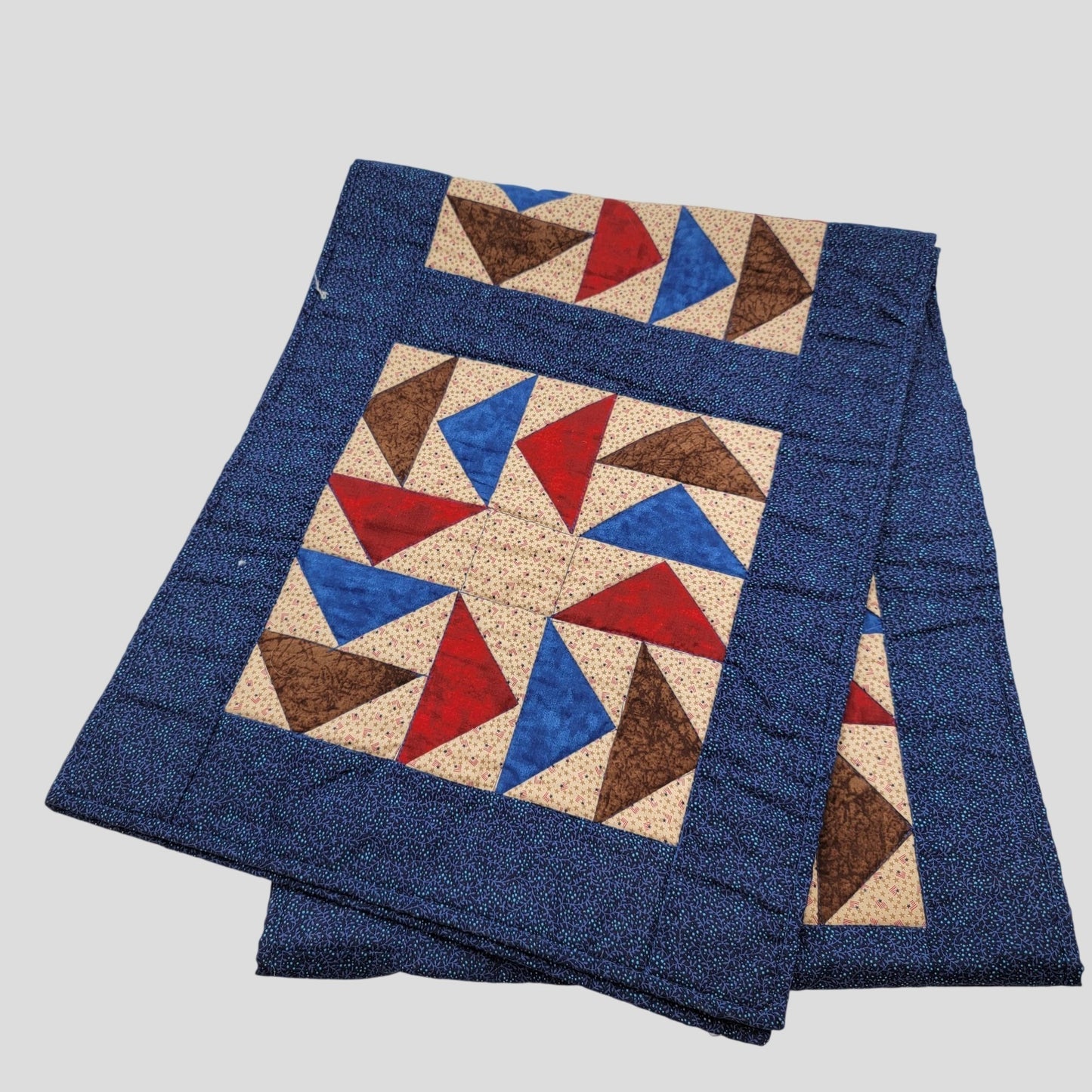 Vintage Quilted Patchwork Table Runner Flags Geometric Design