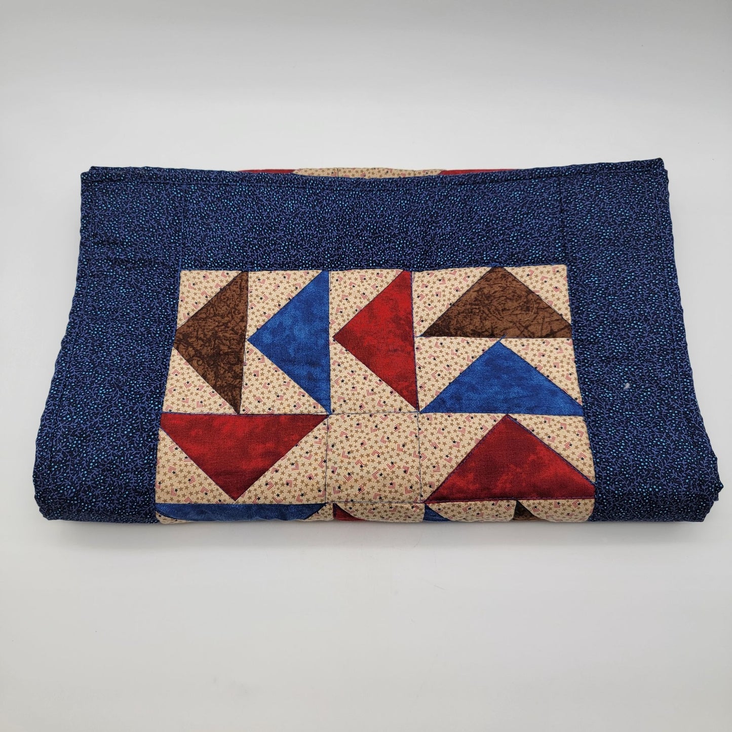 Vintage Quilted Patchwork Table Runner Flags Geometric Design