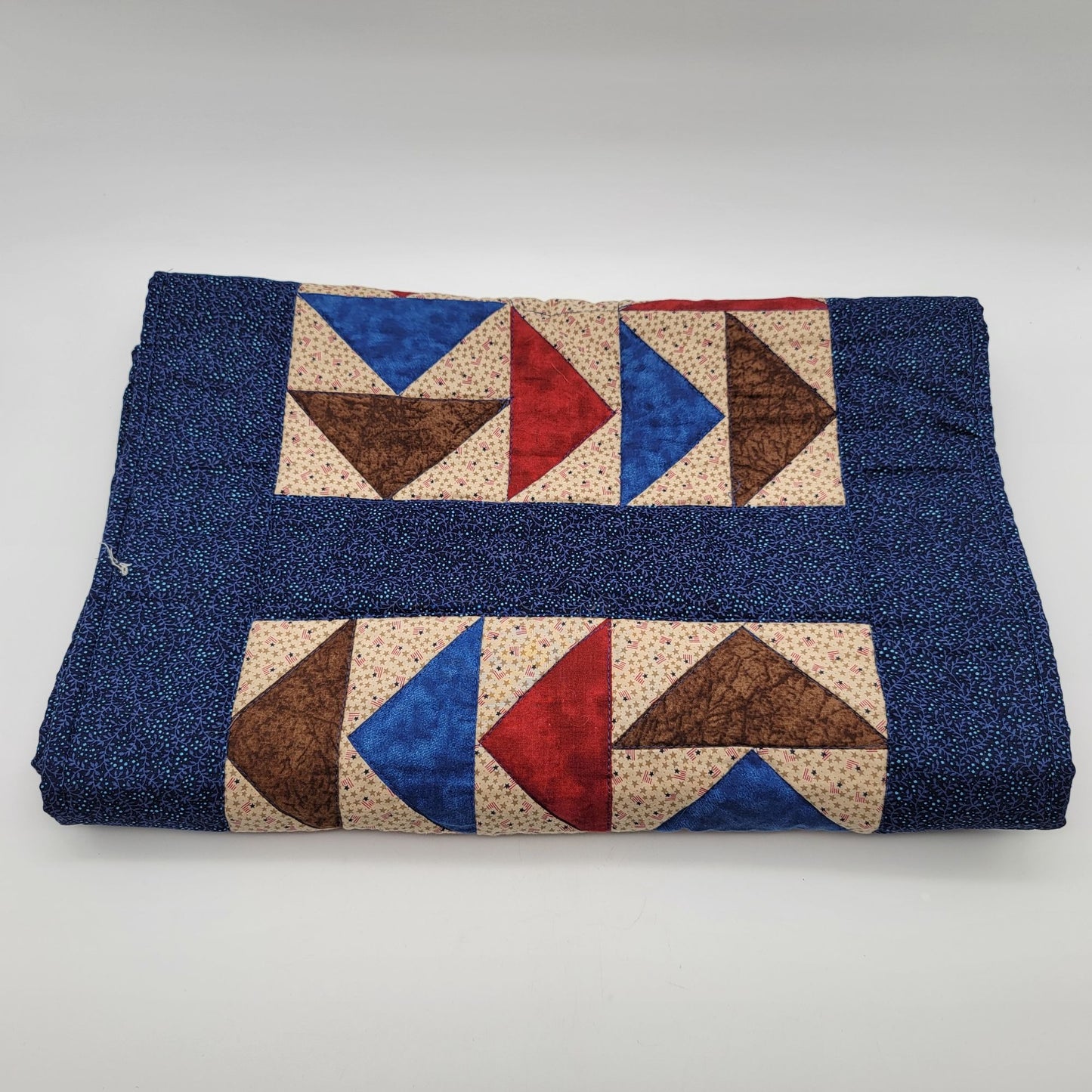 Vintage Quilted Patchwork Table Runner Flags Geometric Design