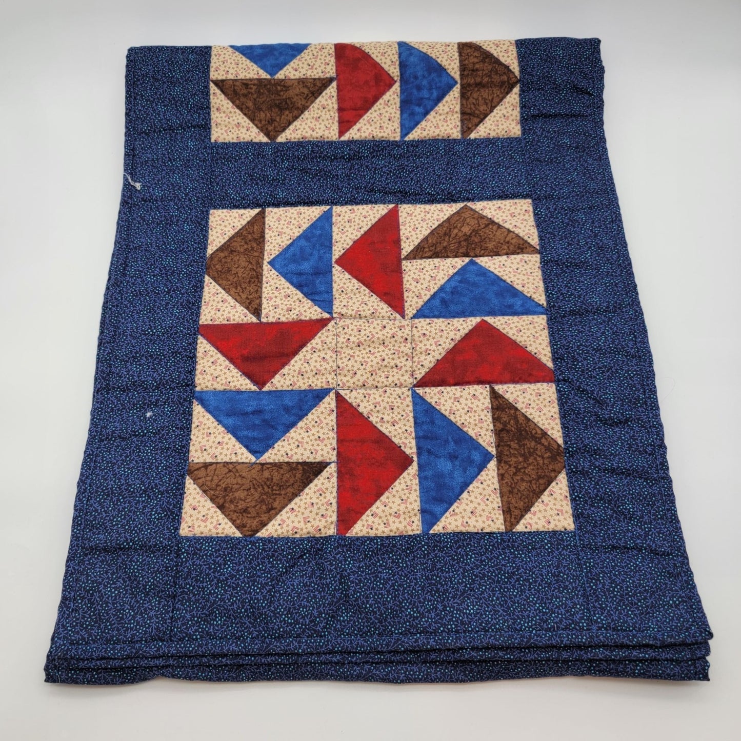 Vintage Quilted Patchwork Table Runner Flags Geometric Design