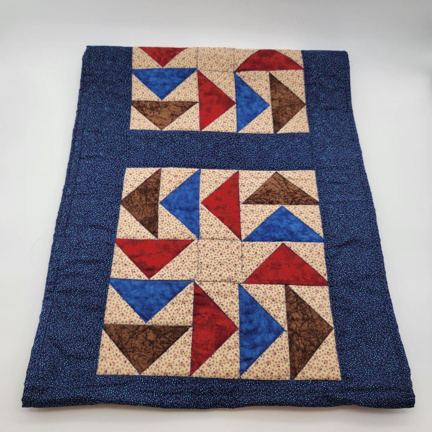 Vintage Quilted Patchwork Table Runner Flags Geometric Design