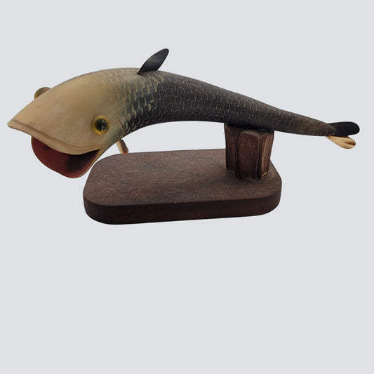Hand Carved Horn Fish Sculpture By George Porter 1992