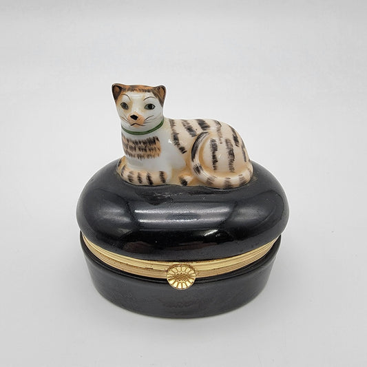 Vintage 1986 Fitz & Floyd Porcelain Cat Trinket Box