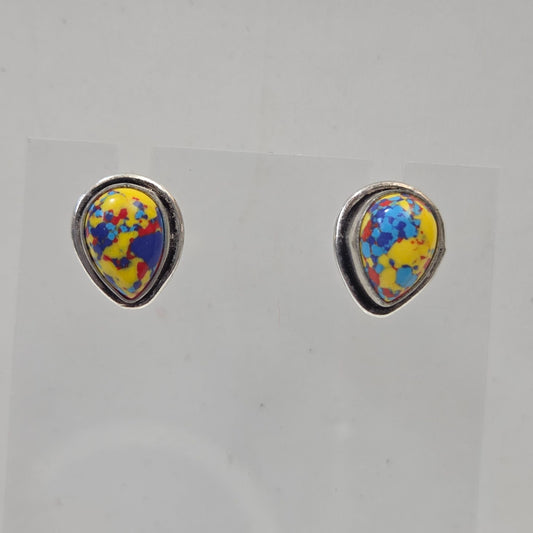 Mosaic Jasper Gemstone 925 Sterling Silver Teardrop Stud Earrings