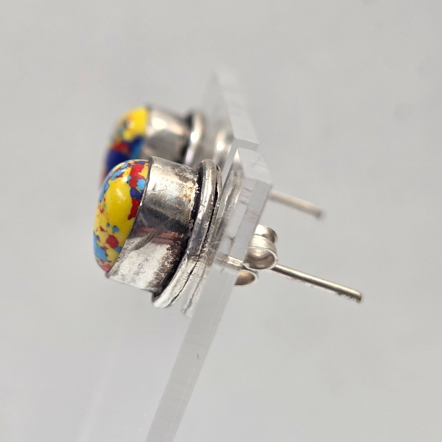 Mosaic Jasper Gemstone 925 Sterling Silver Teardrop Stud Earrings