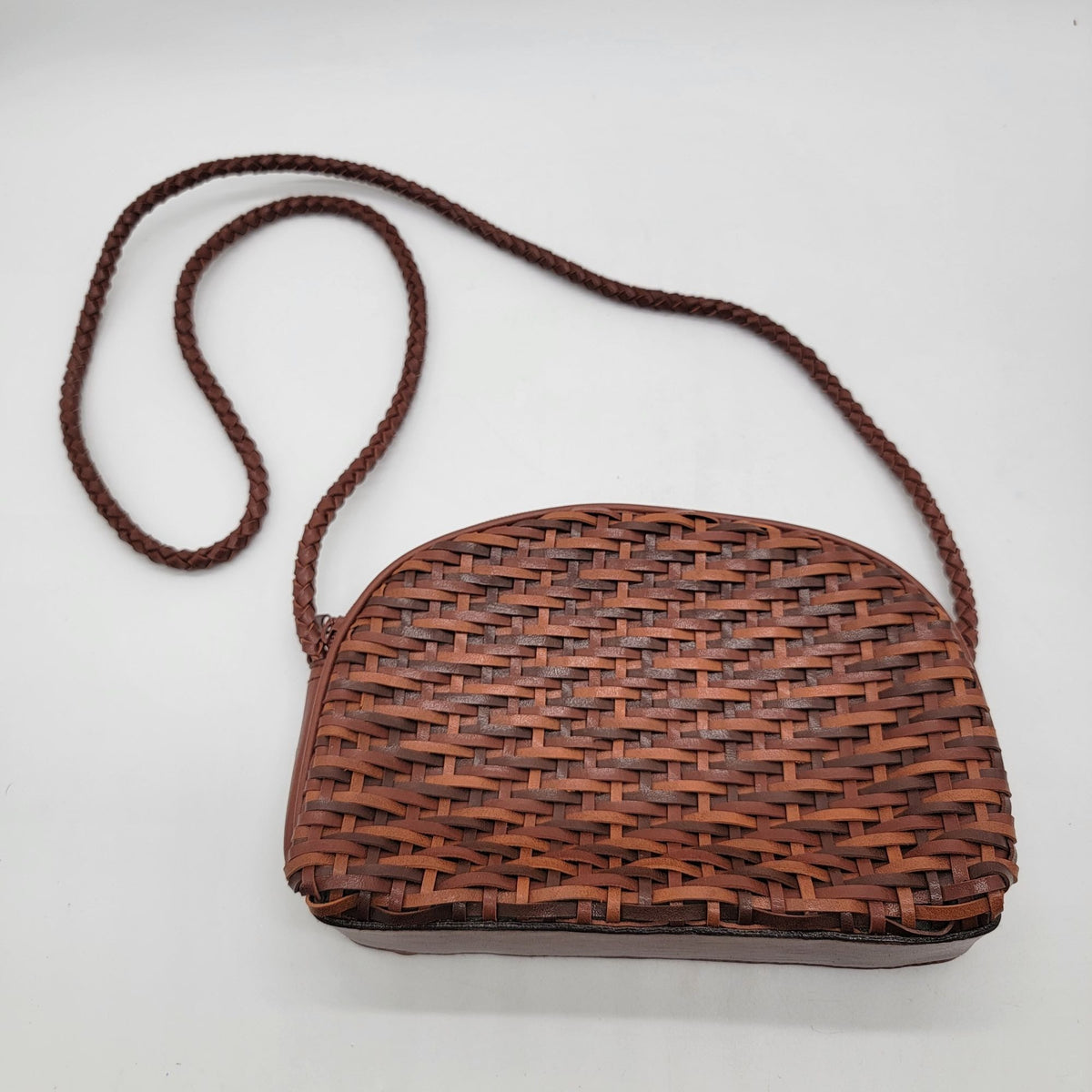 Vintage Basketweave Woven Leather Crossbody Bag Purse