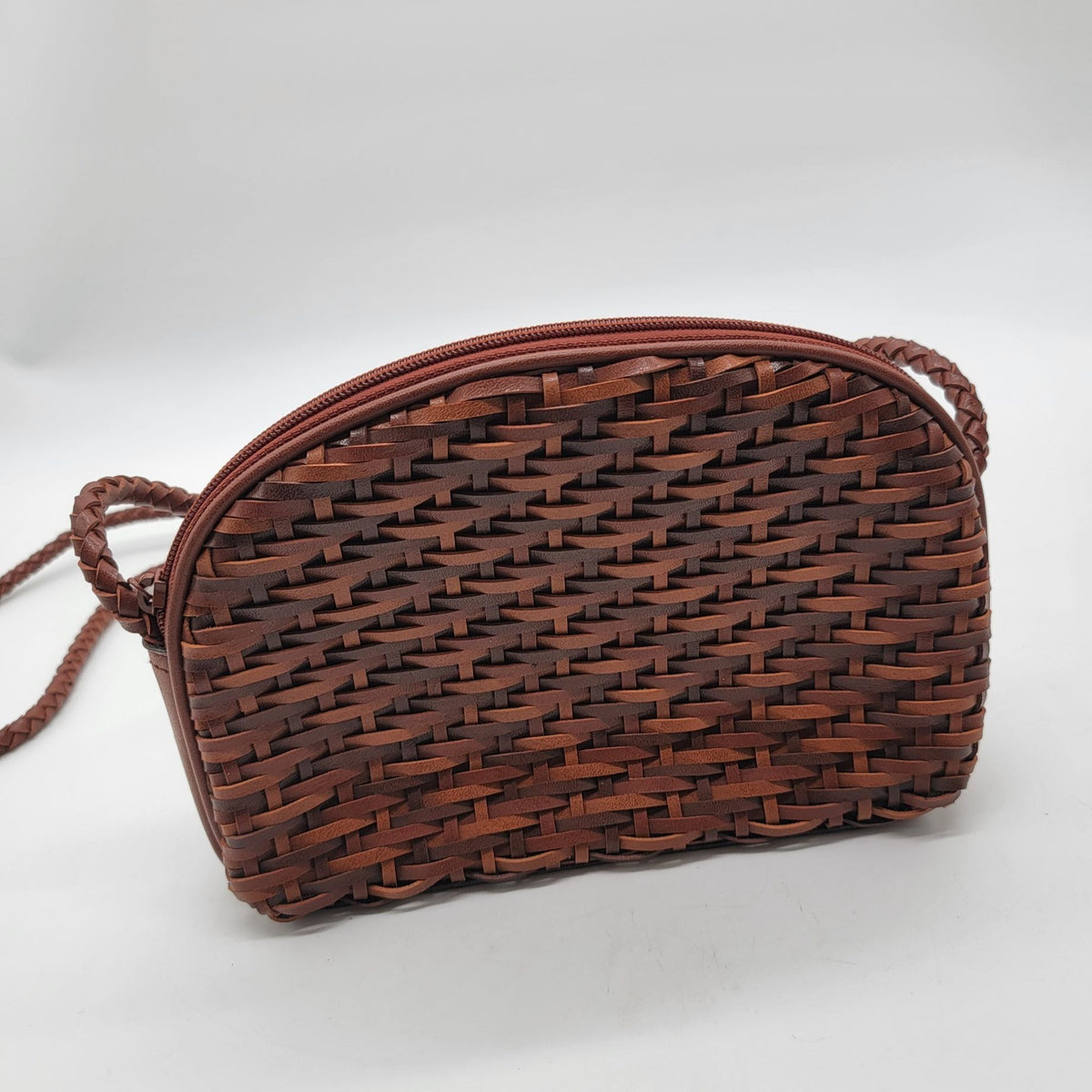Vintage Basketweave Woven Leather Crossbody Bag Purse